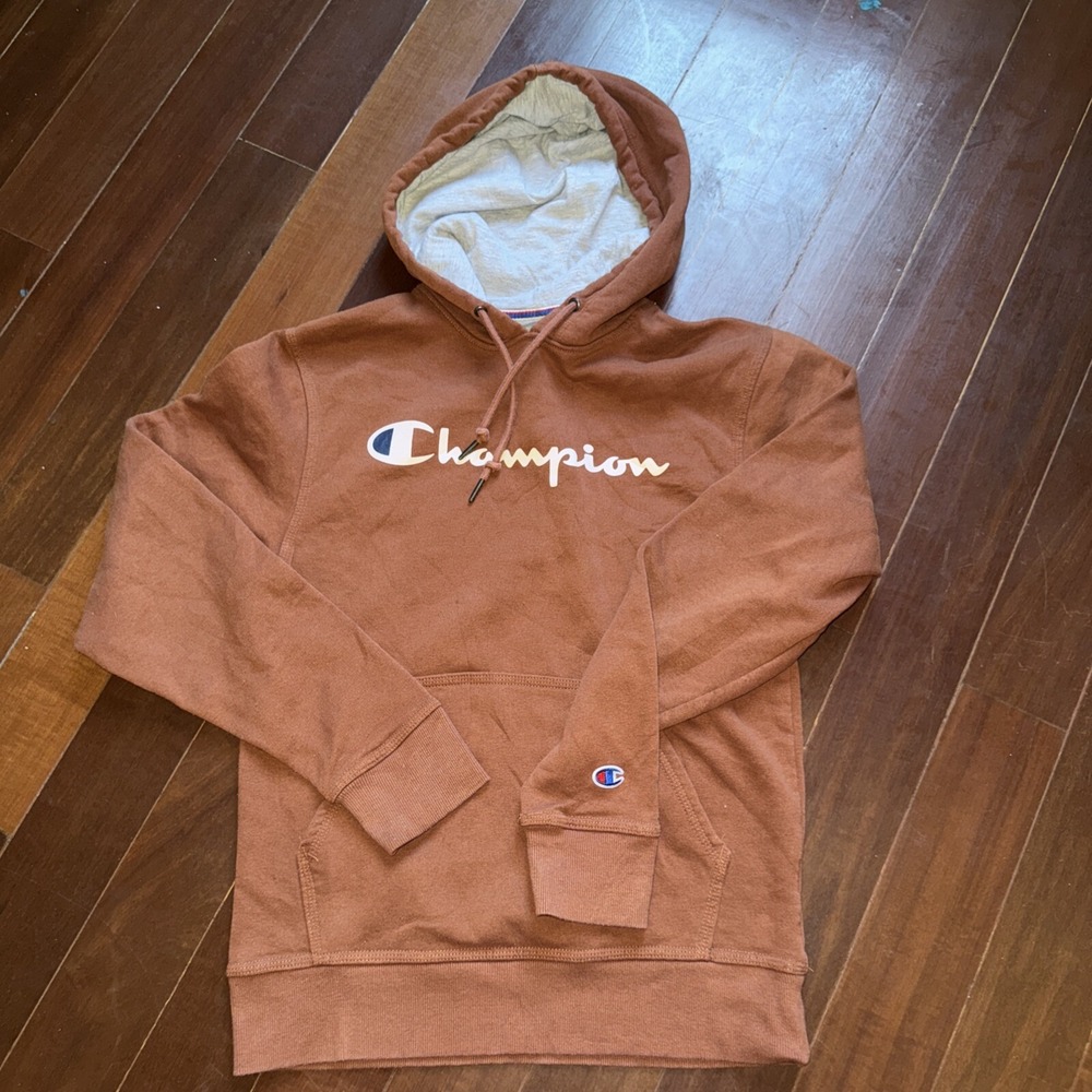 Champion Hoodie Pullover Youth Small Brown Fleece Sweatshirt Long Sleeve